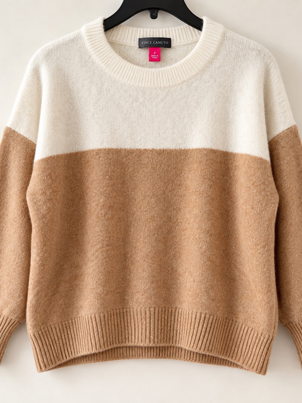 Vince Camuto S Cream Camel Tan Colorblock Oversized Crewneck Sweater